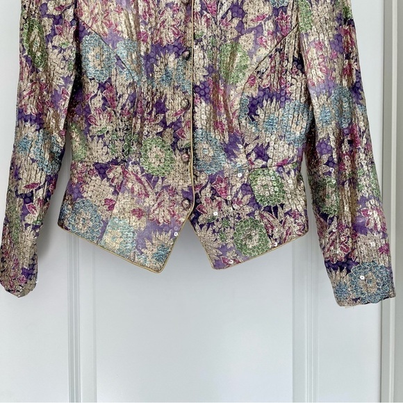 Vintage I. Magnin Farinae Collections Floral All Over Sequence Jacket Size 6 - Picture 3 of 11